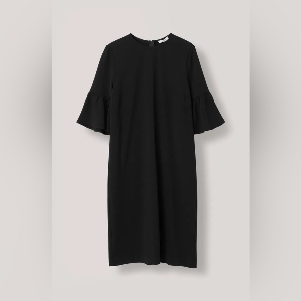 NWT Ganni Clark Black Dress Bell Sleeves Sz EU 36 US Small - Picture 4 of 13